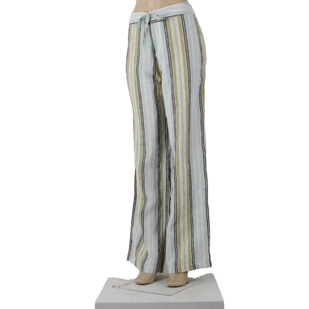Tommy Bahama $118 Bay De Baly Stripe Sz 10 Aqua Lime Linen Unlined Pants